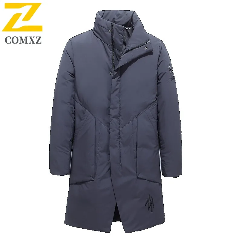 COMXZ Puffer Jacket New Style Mid-Length Youth Thick Warm Padding Coat Snowy Cold-Resistant Stylish Parker Coat Men's Clothing