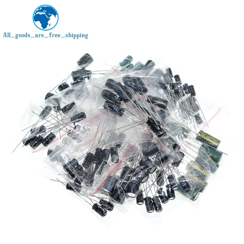 TZT 120pcs 12 value kit 1uF-470uF Electrolytic Capacitor Package 1UF 2.2UF 3.3UF 4.7UF 10UF 22UF 33UF 47UF 100UF 220UF