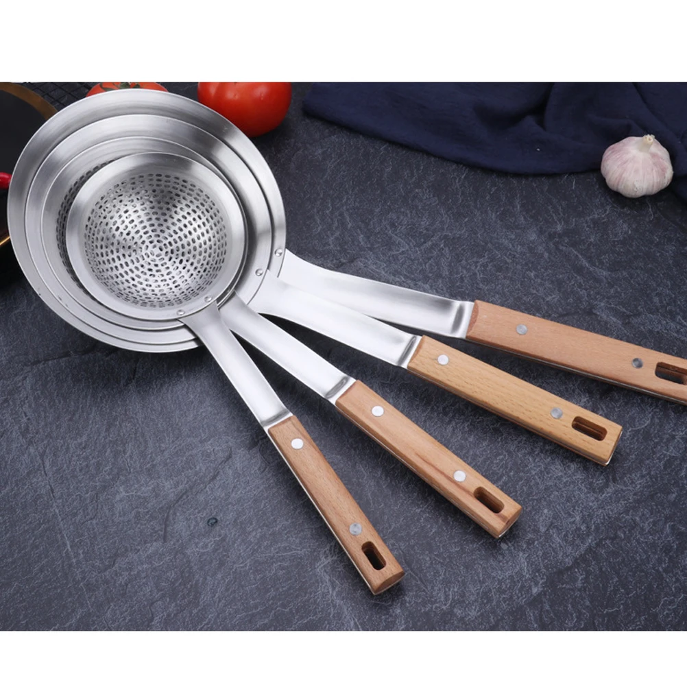 

Stainless Steel Hot Pot Spoon Multifunction Slotted Skimmer Wooden Handle Colander for Oil Noodle Fry Cooking Drain Tool Kitchen
