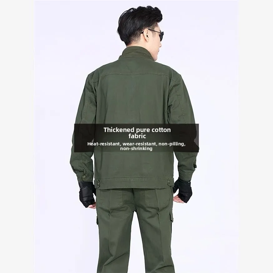 طقم ملابس عمل قطنية للرجال للربيع والخريف، مناسب للحامين، متعدد الجيوب، ملابس رجالية من القطن الخالص، زي عمل للمكتب