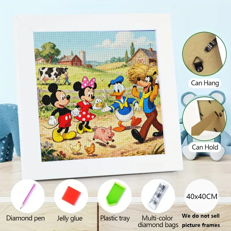 

5D DIY Diamond Painting Kit, Full Drill Sparkle Rhinestone Art Craft, Disney Mickey Minnie Donald Goofy & Friends Farm Countrysi