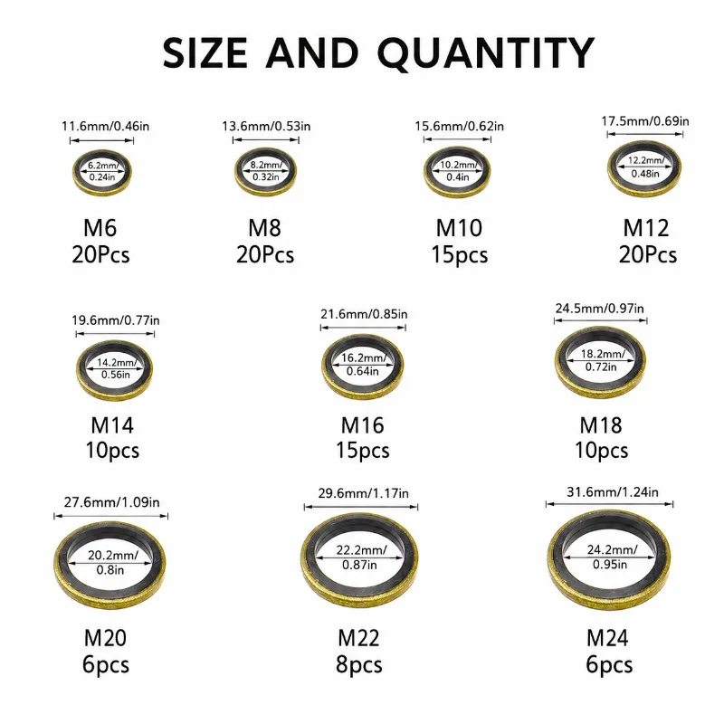 130Pcs Rubber Oil Seal Washer Assortment Kit M6-M24 High Pressure Fuel Pipe Sealing Gaskets Multipurpose Leakproof Spacer Set