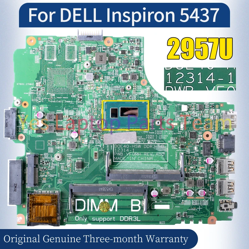 12314-1 For DELL Inspiron 5437 Laptop Mainboard 2957U 0Y5JJK 100％ Tested Notebook Motherboard