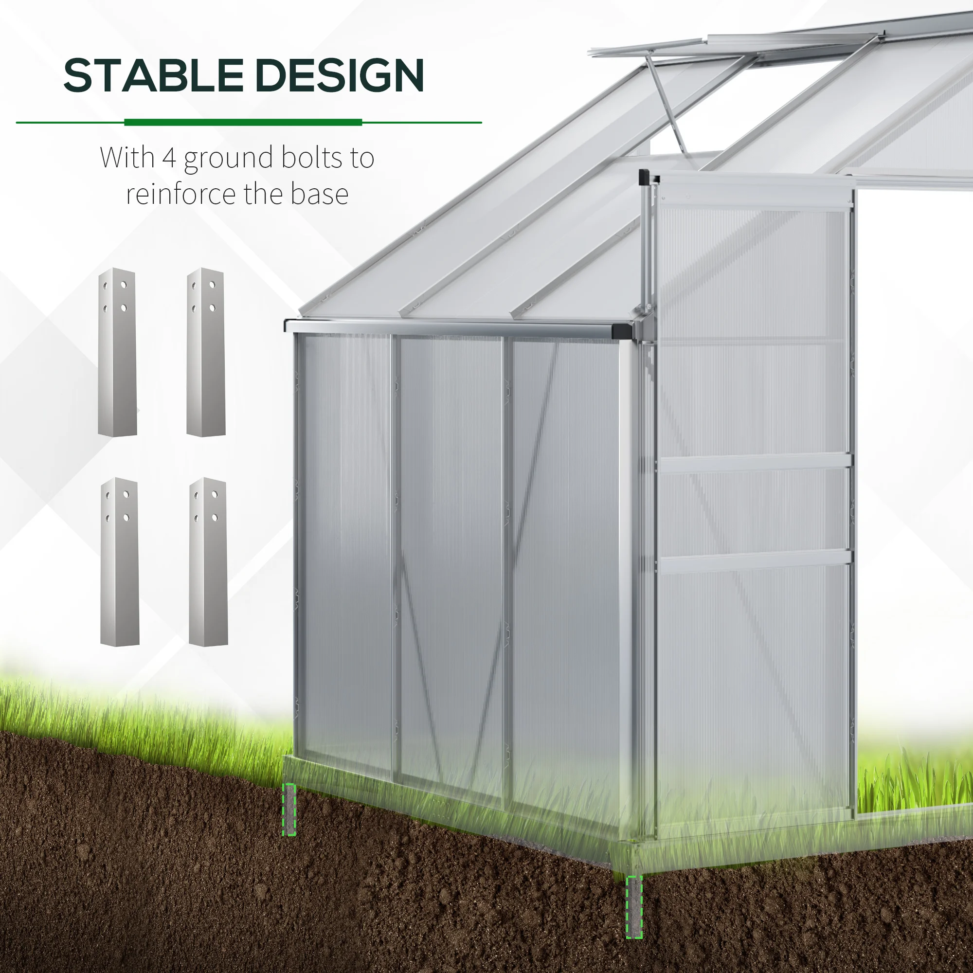 6 X 4ft Lean to Polycarbonate Greenhouse for Garden W/ Adjustable Roof Vent