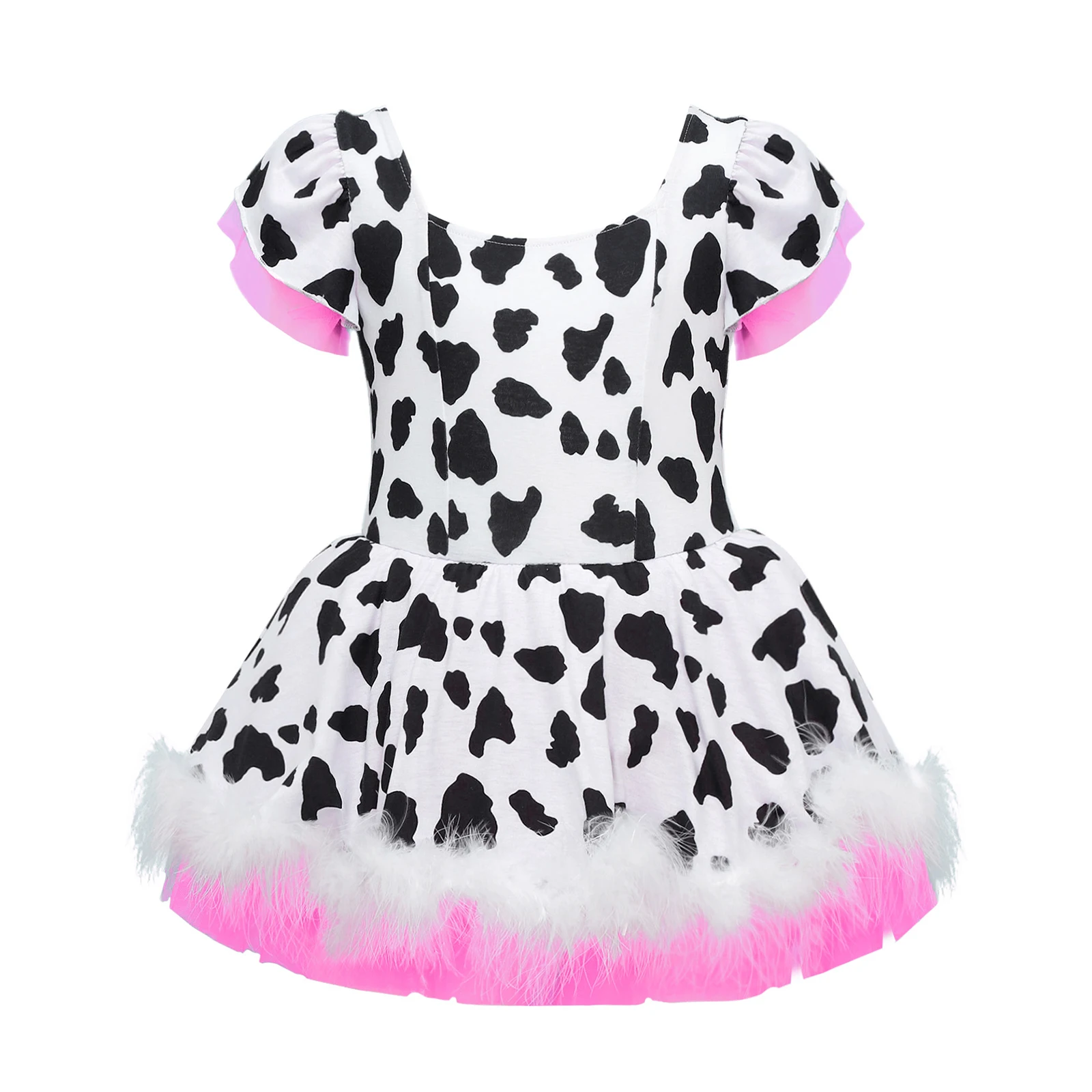 Kids Cowgirl Costume Girls Cow Prints Short Sleeve Plush Tutu Dress Leotard for Halloween Western Rodeo Dress Up Party Carnival