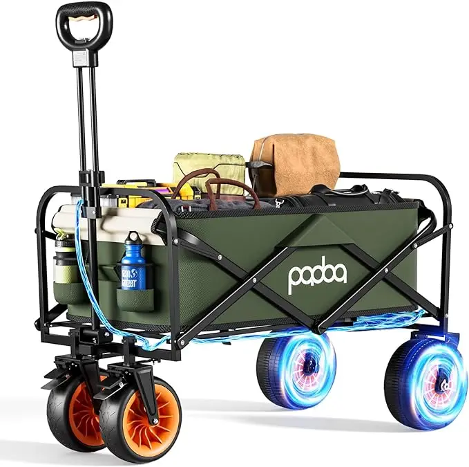 

2025 New Electric Power Outdoor Beach Camping Wagon Cart Trolley Garden Trail Foldable Collapsible Folding Utility Wagon Troller