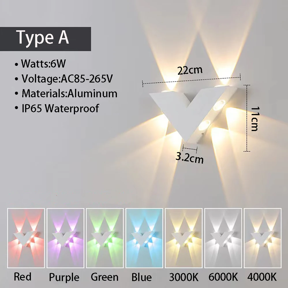 AC85-265V 실내 및 실외 LED 벽 램프, IP65 방수 모던 미니멀리스트 스타일 램프, 알루미늄 베란다 정원 조명, 4W, 6W, 7W