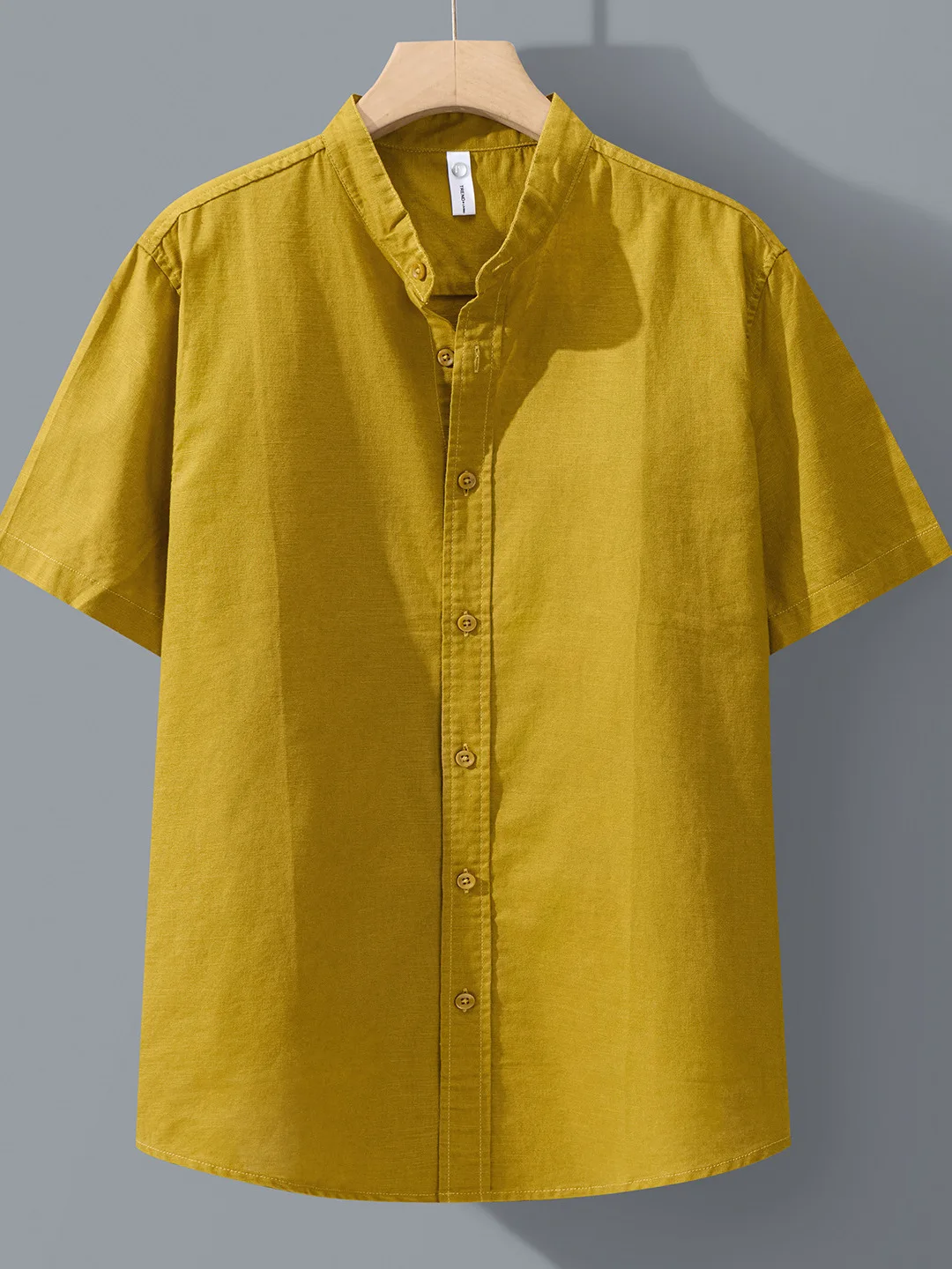 

Summer Casual Men's Cotton Linen Short Sleeve Shirt Stand Collar Color Retro Thin Trendy Cotton Linen Shirt