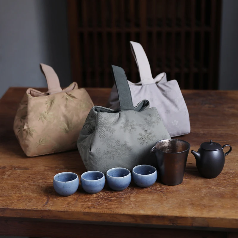 

Silk Storage Bag 2025 New Plate Buckle Cup Bag Thickened Travel Bag Teapot Tea Cup Handbags Chinese Style Vintage Cloth Bag
