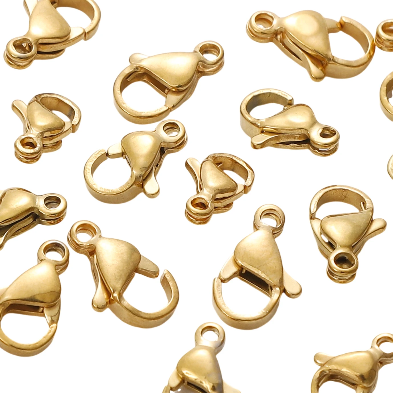 10pcs/bag Gold Color Stainless Steel Lobster Clasps Multi Sizes Handmade Accessories Clasps Buckle DIY Making Keychian Supplies