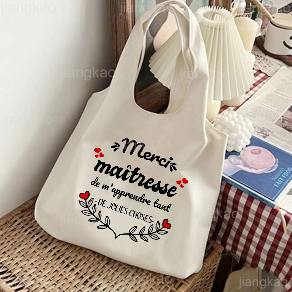 Marci Maitresse Print Tote Bag Literature Shoulder Bag Illustration Girl Book Bag Travel Harajuku Canvas Handbag Gift Fo Teacher