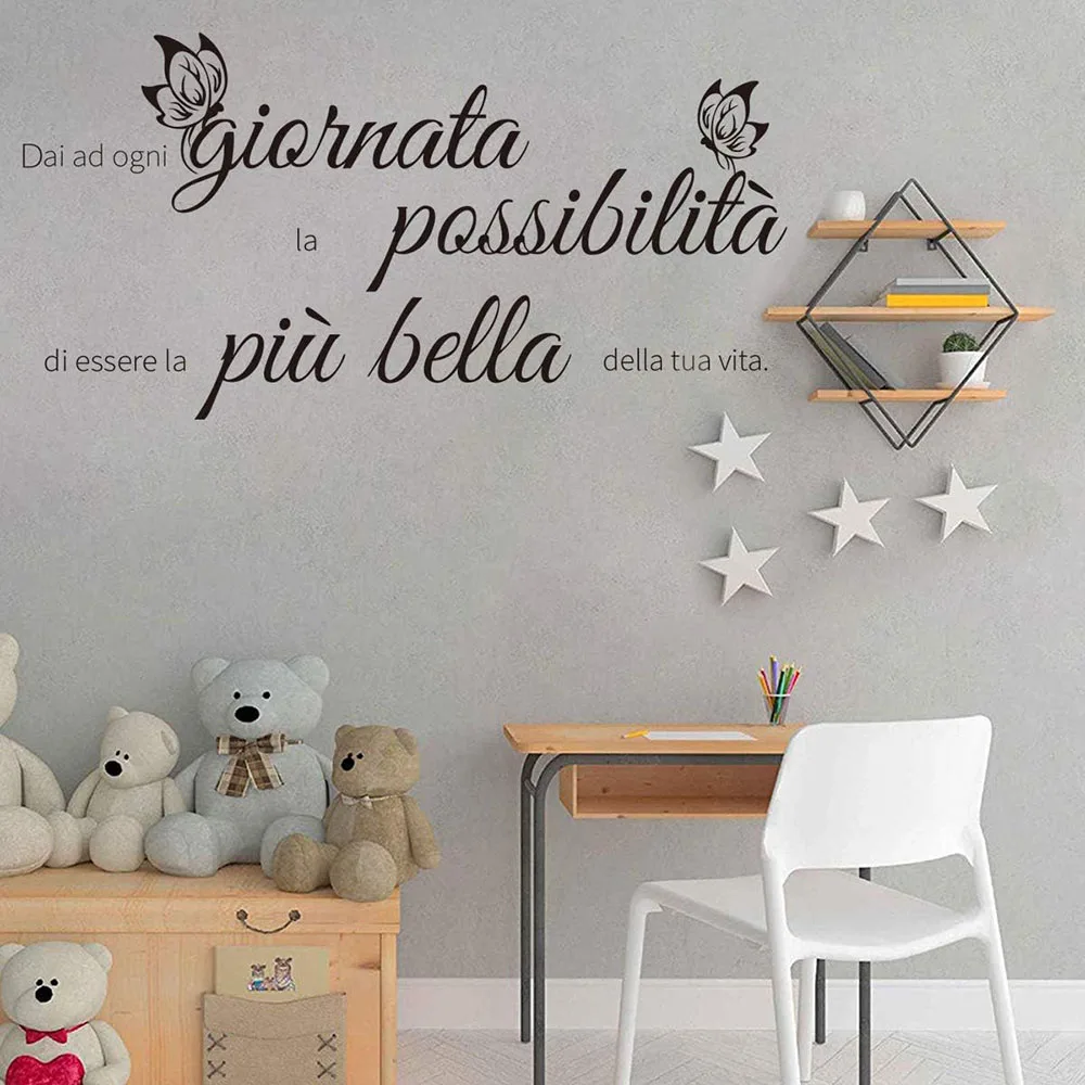 Italian Give Every Day The Opportunity Butterfly Wall Stickers Bedroom Living Room Inspirational Quote Wall Decals Playroom