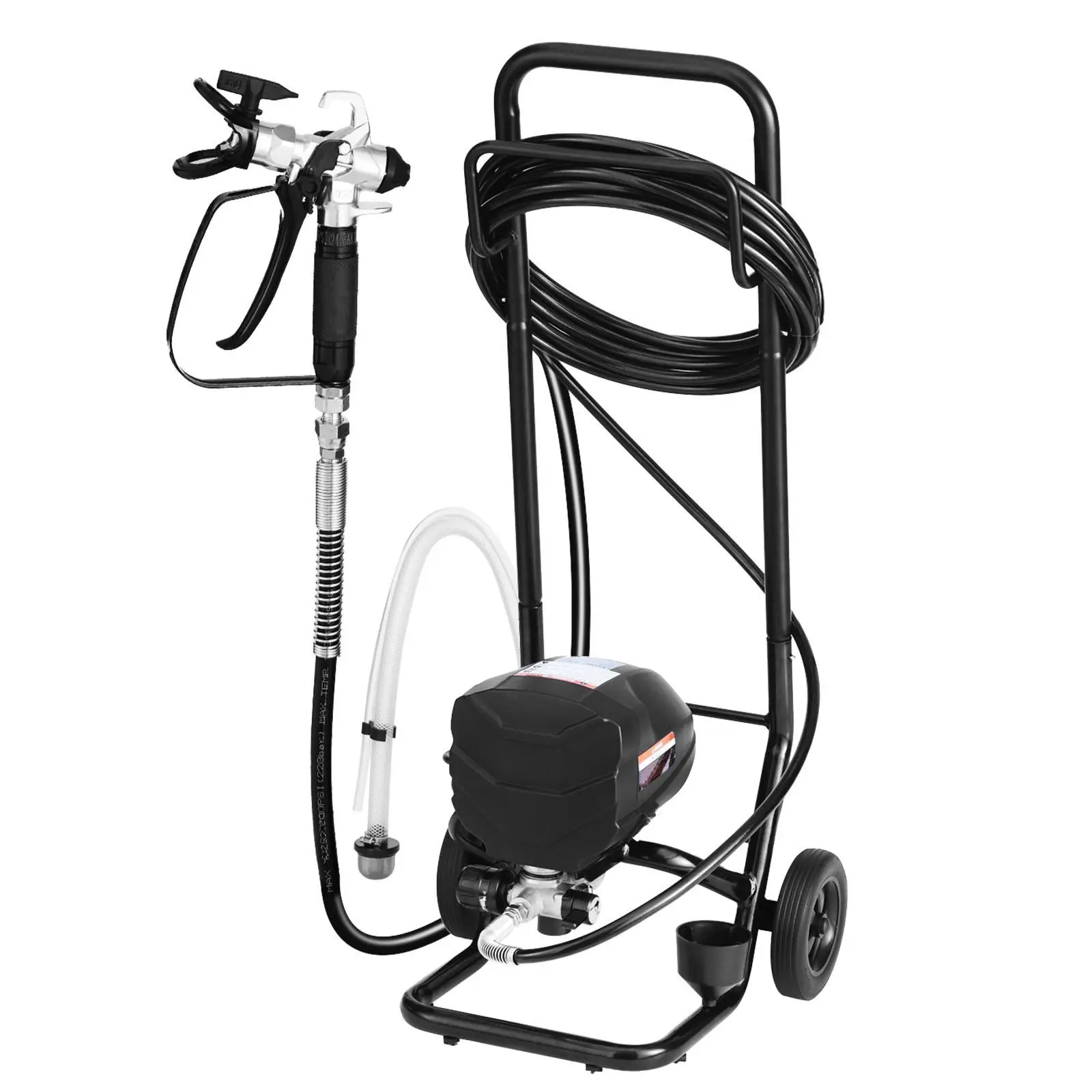 

Stand Airless Paint Sprayer, 650W, 3000PSI High Pressure Airless Sprayer with Cart, Cleaning Brush, Hose, Extension Rod,