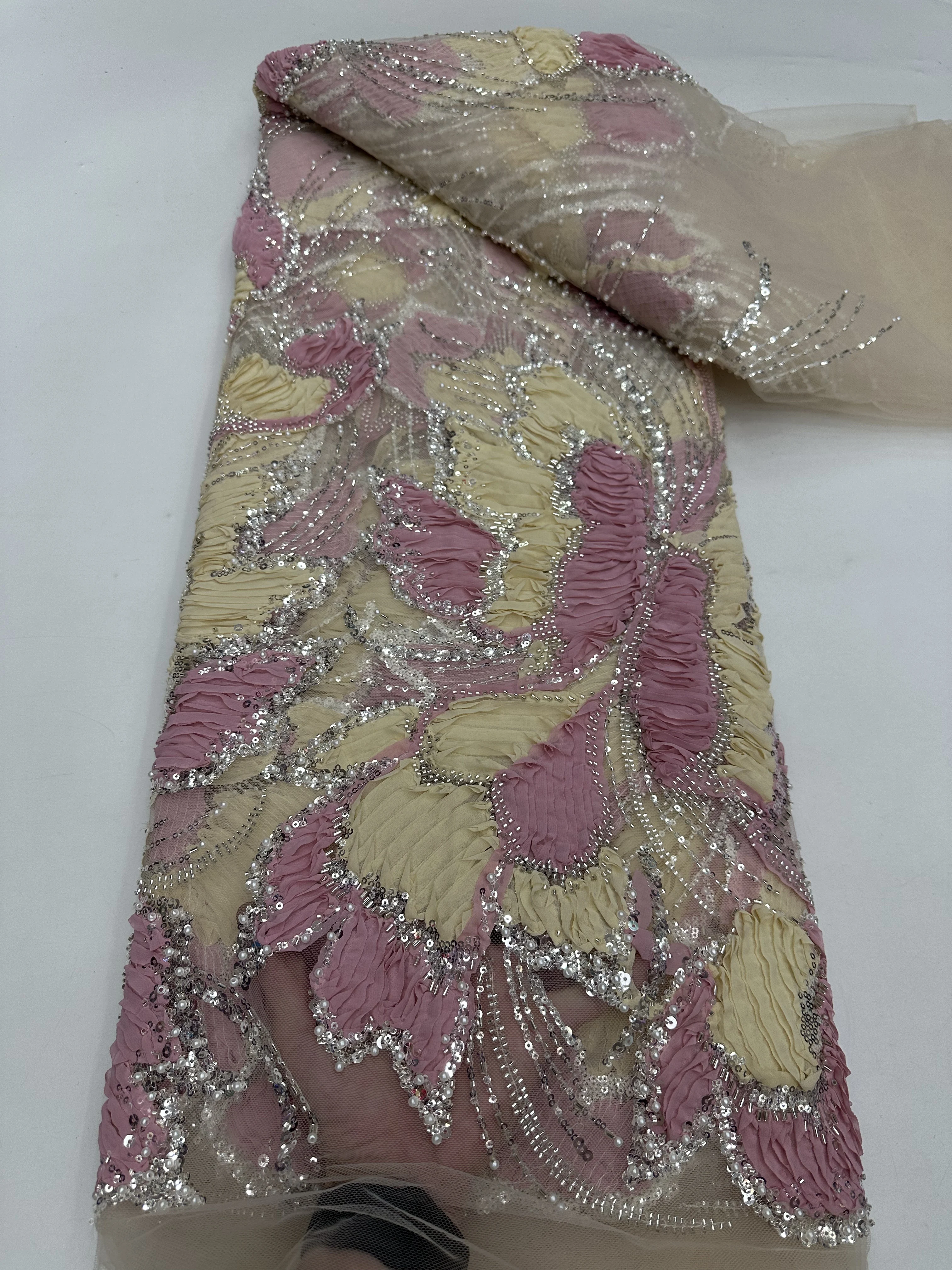 

Роскошный африканский нигерийский жених с блестками и бусинами, высококачественная французская тюлевая кружевная ткань для свадебного платья