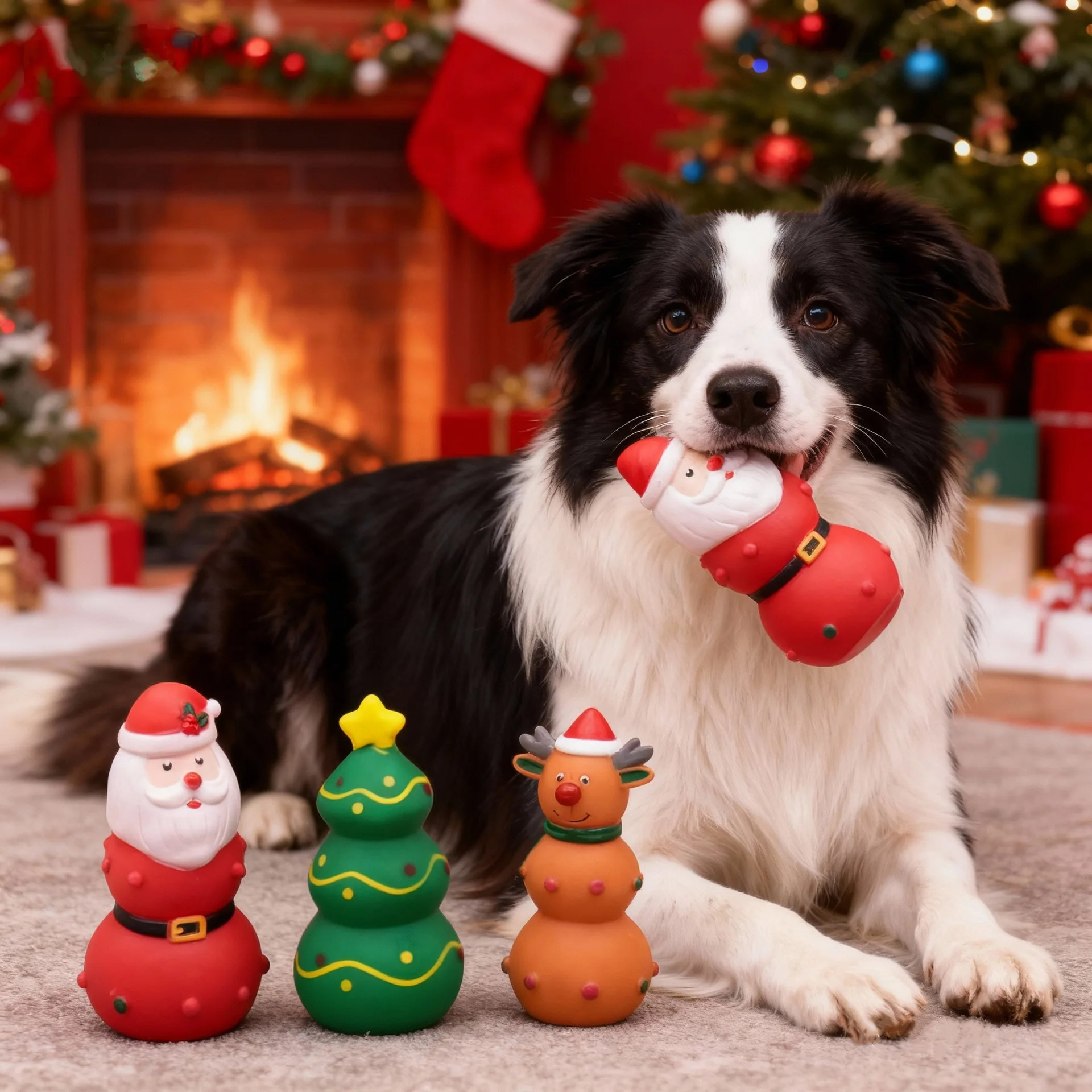 Durable Latex Rubber Squeaky Chew Toy Santa Elk Design Interactive Teething Teeth Grinding For Dogs And Cats Christmas Pet Gift