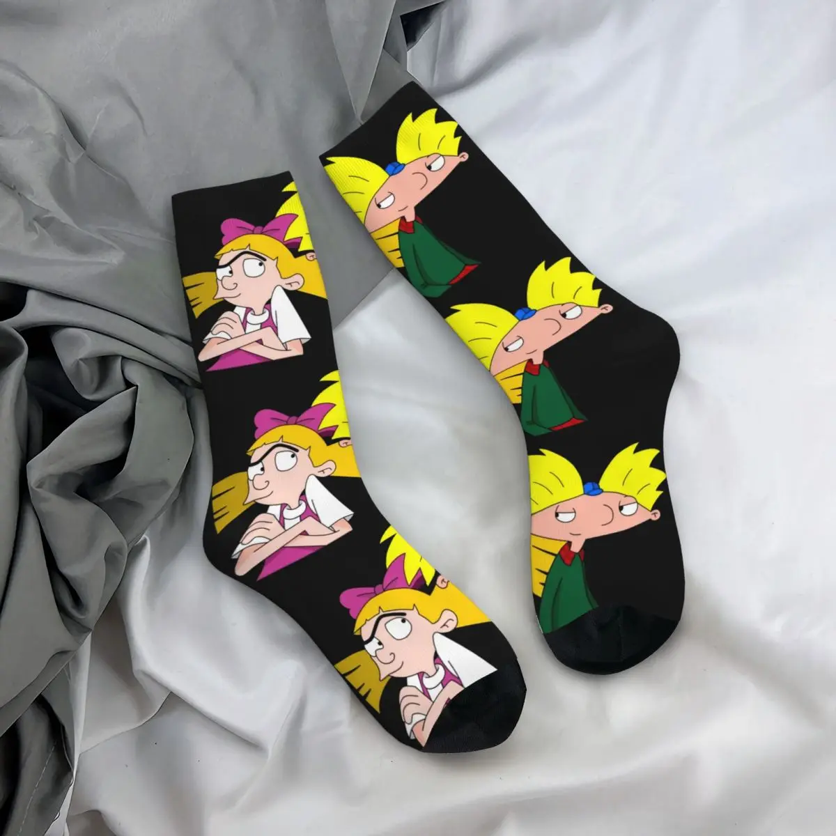 Hip-hop Hey Arnold Cartoon Theme Design Print Crew Socks Product All Season Arnold and Helga Soft Long Socks Breathable