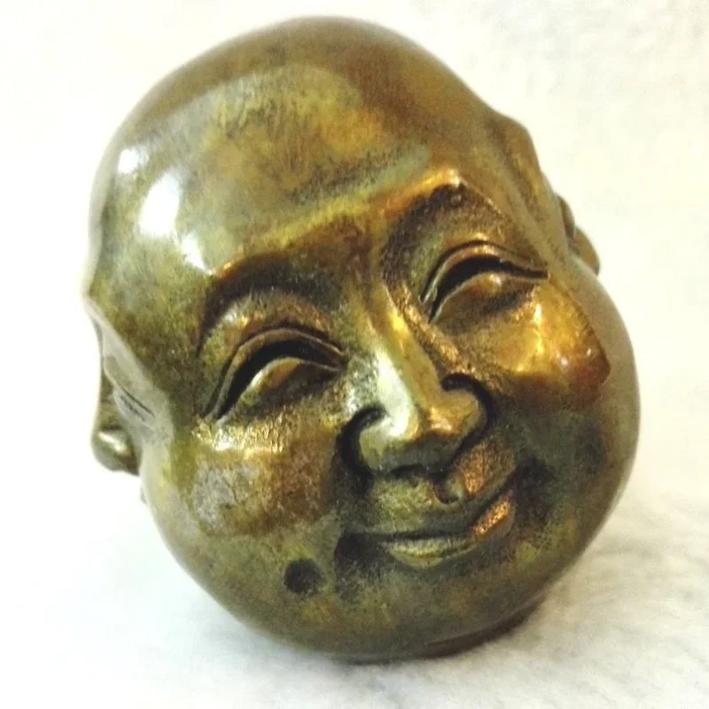 Buddhism Signed Bronze Old Tibet Brass 4 Faces Buddha Head Statue Figures 6Cm