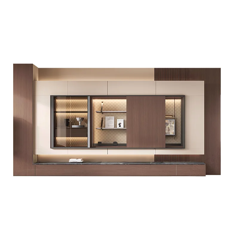 gh-Vintage Integrated Wall TV Cabinet Living Room Furniture with Protective Panel TV Stands#