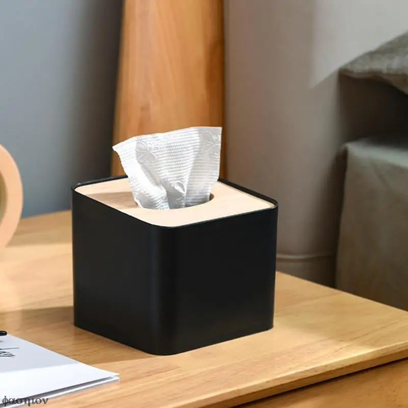 

New Modern Wood Napkin Holder Square Shape Wooden Plastic Tissue Box Case Home Kitchen Paper Holdler Storage Box Accessories