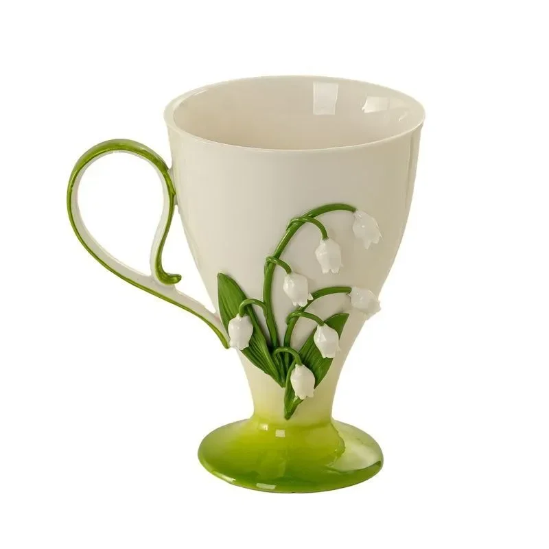 European Ceramic Coffee Cup Large Capacity Mug Embossed Flower Decoration Breakfast Mug Exquisite Afternoon Tea Flower Tea Cup