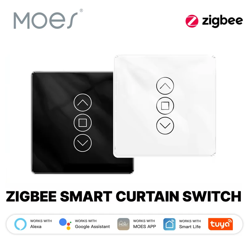 

MOES Tuya ZigBee Smart Curtain Switch 2.5D Arc Glass Touch Panel App Remote Control Works With Alexa Google Home Voice Control