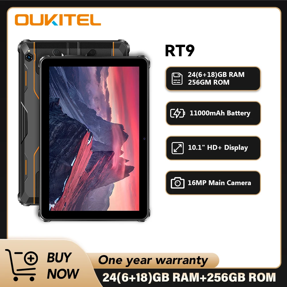 Oukitel RT9 Rugged TabletRugged Tablet 10.1" HD Display 24GB RAM 256GB Waterproof Tablet 11000mAh Battery Android 14.0 Tablet PC