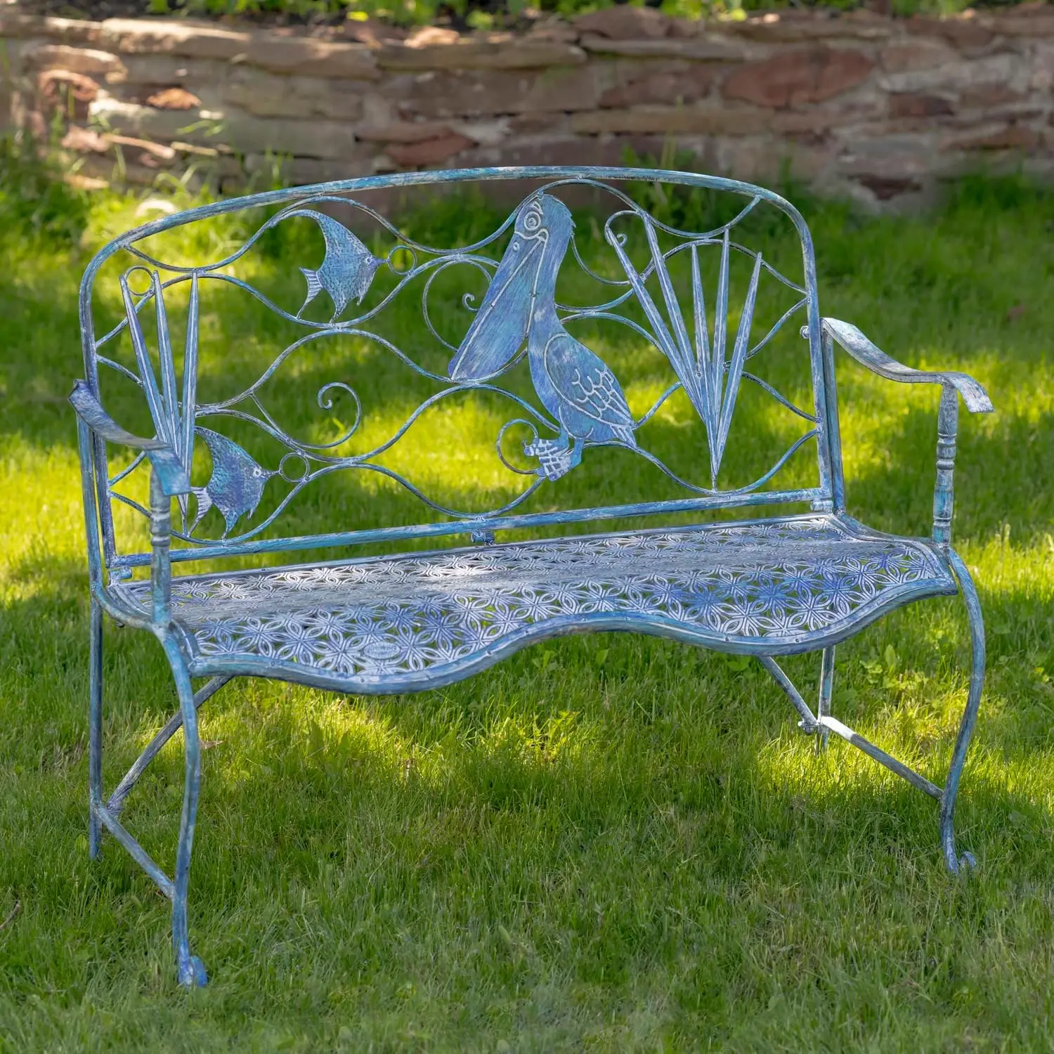 Lesera Ltd. Coastal Blue Metal Furniture Collection BenchArm Chair (Swordfish Bench)