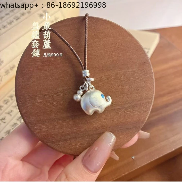 Pure Silver 9999 Baby Elephant Gourd Entanglement Chain Women's Sterling Silver Necklace Collarbone Chain