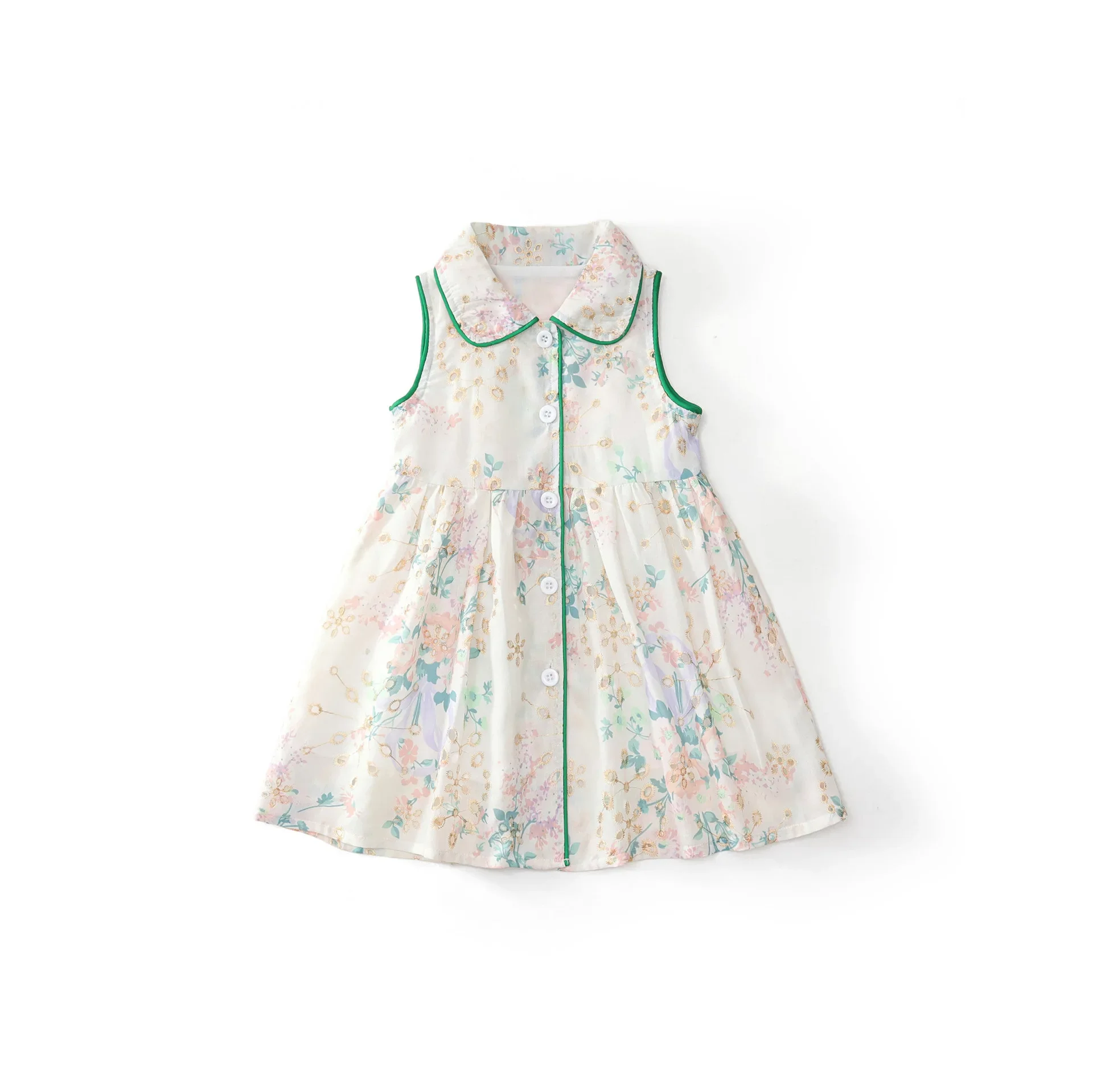 

Girl Skirt 2025 Summer New Children's Clothing Korean Style Girl Baby Flower Print Lapel Can Be Opened Button Dress Casual