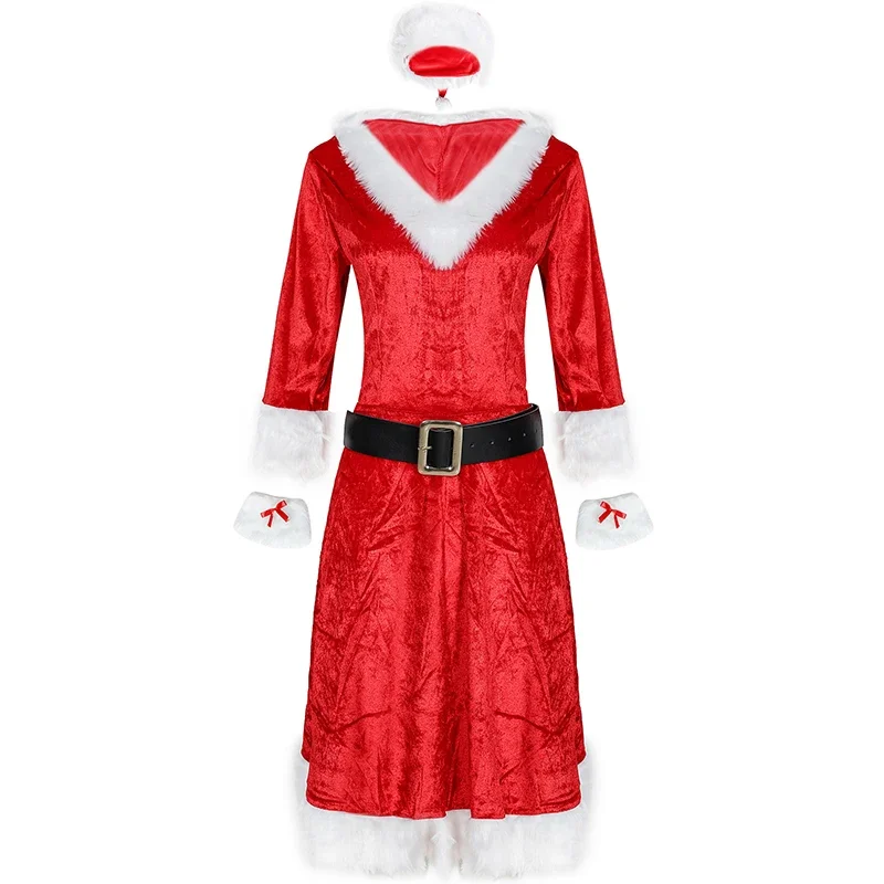 Natal de luxo festa sra. noel traje de natal papai noel cosplay desempenho traje natal ano novo feminino vestido vermelho