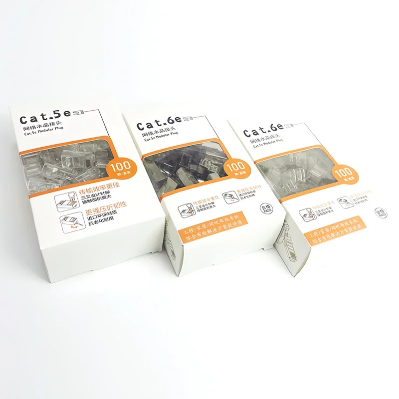 100 عبوة من موصلات RJ45 Cat5e/Cat6 مطلية بالذهب | قابس إيثرنت لكابلات الشبكة بسرعة 1000 ميجا بت في الثانية - متوافق مع Cat5e #3