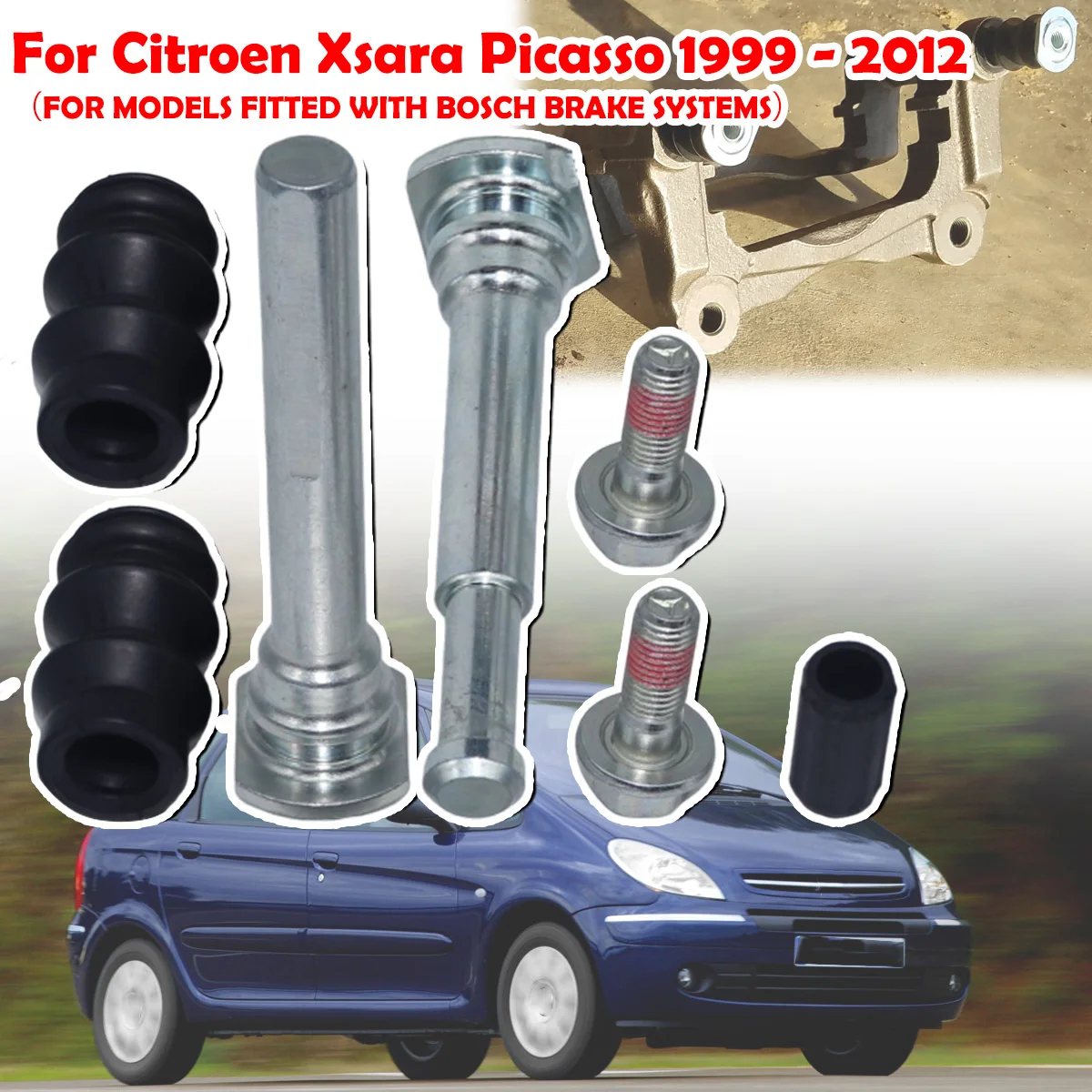 

Front Brake Caliper Slider Guide Pins Bolt Kit For Citroen Xsara Picasso 1999-2012Left Right Disc Housing Bellows Sleeve Bushing