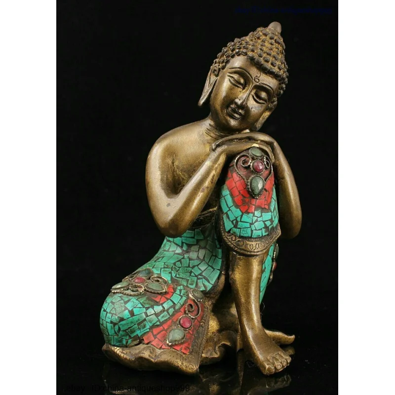 

8" Tibet Buddhism Bronze Inlay Turquoise Gem Sakyamuni Shakyamuni Buddha Statue