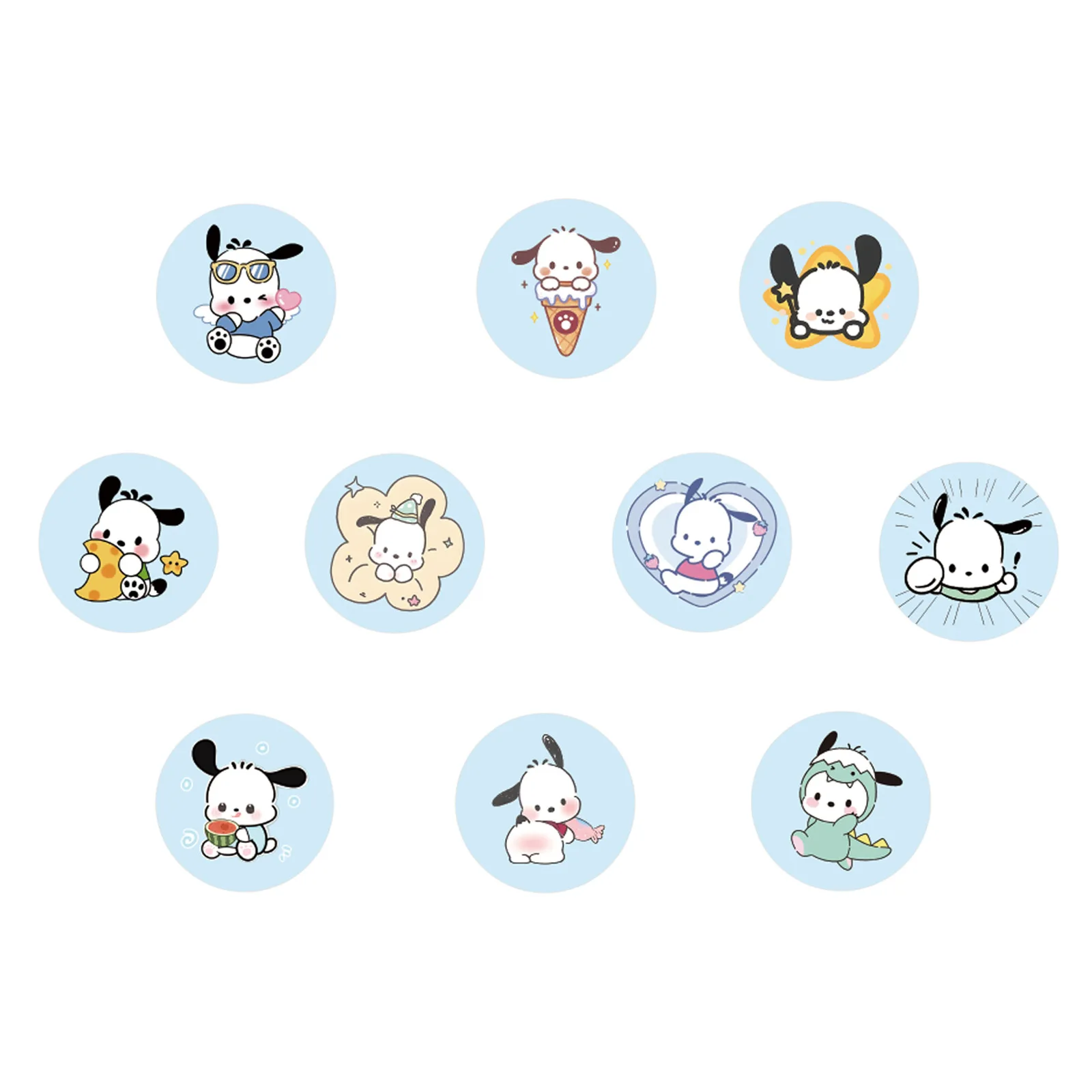 500Pcs/Roll Cute Sanrio Pochacco‌ Sealing Stickers Kawaii Dog Cartoon Roll Decal DIY Notebook Phone Guitar Scrapbook Kid Toys