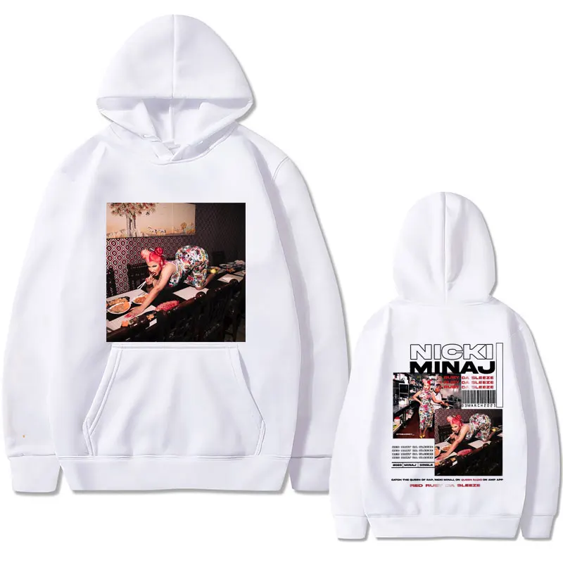 Nicki Minaj Red Ruby Da Sleeze Album Double Sided Print Hoodie Men Women Fashion Sportswear Male Hip Hop Vintage Casual Hoodies