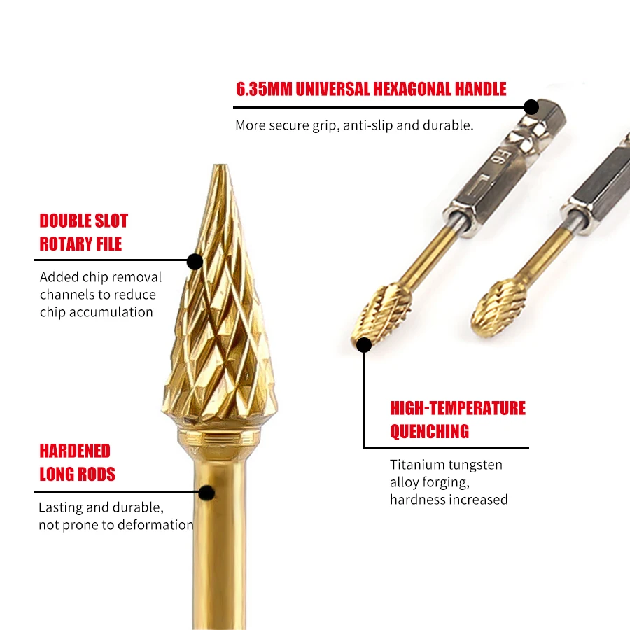 مجموعة مبرد دوارة من سبائك الأخدود المزدوج 10 قطع، مناسبة لرؤوس طحن توسيع البلاستيك والخشب والألومنيوم