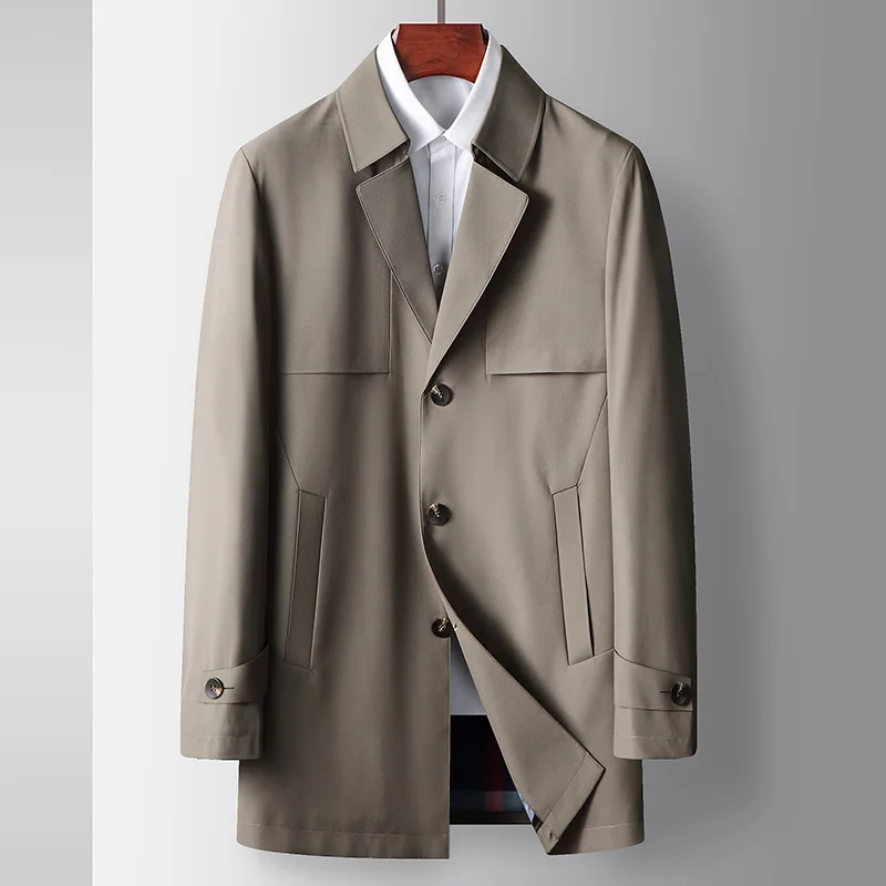 

DAVIDSHAO EU US Size Spring Autumn Solid Color Turn-Down Collar Young Adults Luxury Business Single-Breasted Casual Trench Coat