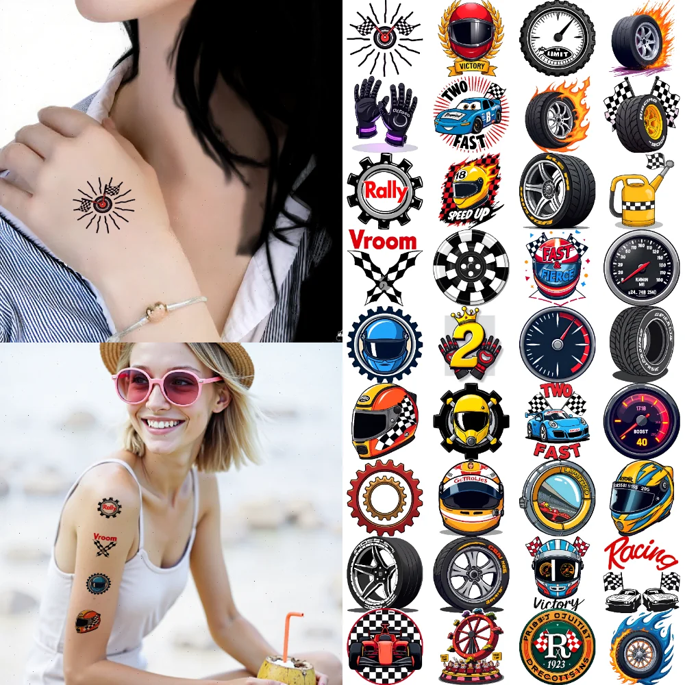 

63pcs Temporary Tattoo Race Helmet Temporary Tattoo Stickers Wheel Sticker Waterproof Long-lasting Body Stickers For