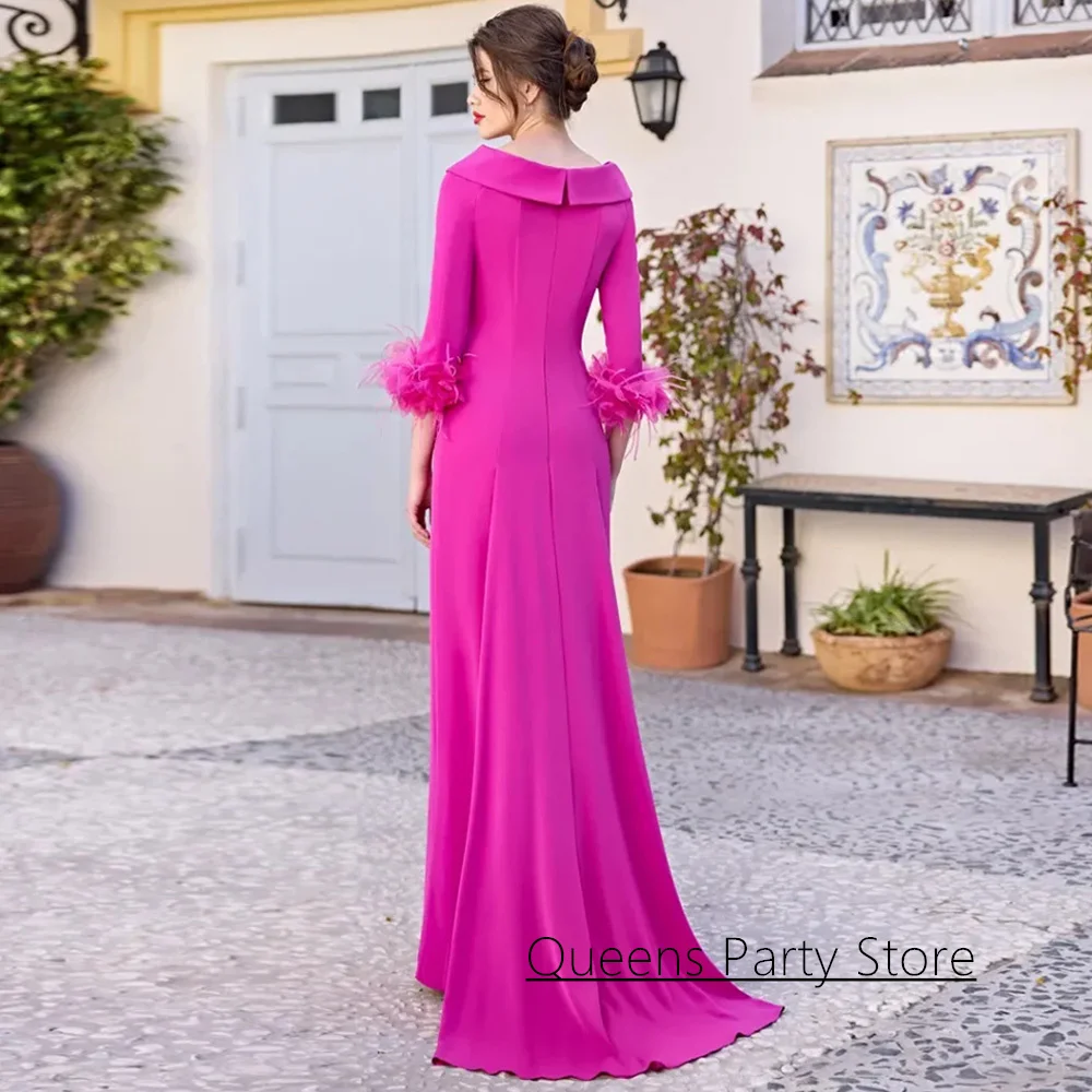 Modesto mãe da noiva vestido personalizado flor penas 3/4 mangas colher pescoço vestido de festa à noite vestidos de convidados de casamento