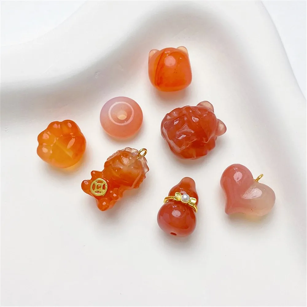 

Natural South Red Salt Source Agate Gourd Love Pendant Fox Safety Buckle Separated Beads DIY Bracelet Necklace Accessories L474