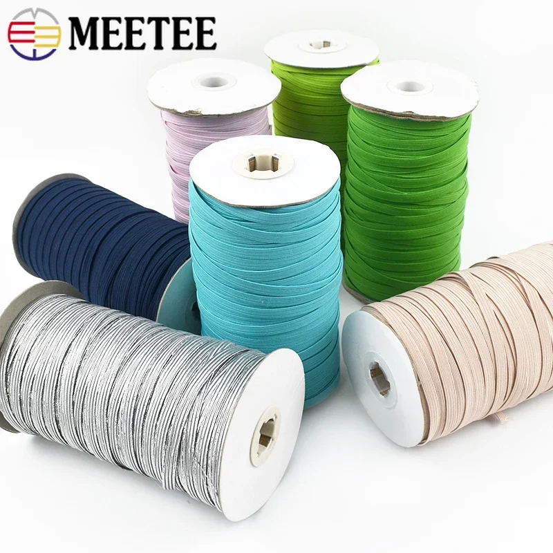 30Meters Meetee 6mm Elastic Rope Flat Rubber Bands Hair Band Mask Notebook Shoes Tape Stretch Ribbon Garment Sewing Accessories