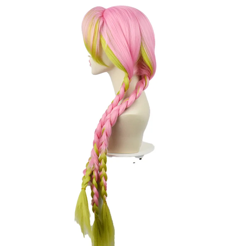 Kanroji-Peluca de Cosplay Mitsuri, trenzas largas, cabello sintético resistente al calor