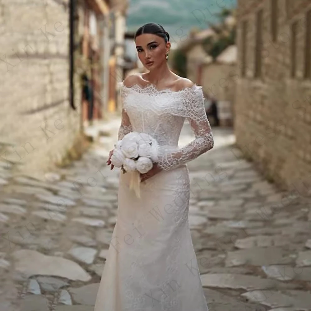 

2026 Gorgeous Women's Sexy Off Shoulder Elegant Long Sleeve Lace Mermaid Princess Wedding Dresses Formal Party Customized Robe