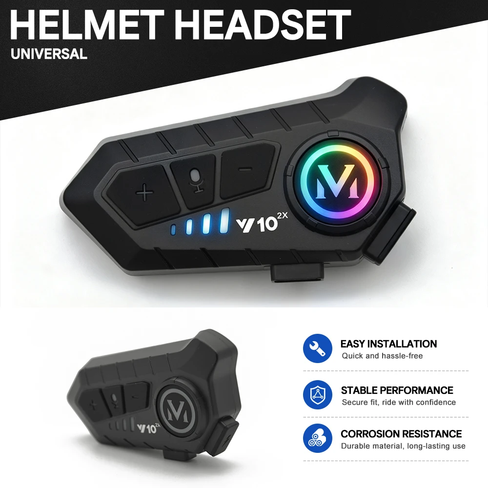 Y10-2X 1/2Pcs Motorcycle Helmet Bluetooth Headset Intercom Long Standby 1000mAh MP3 IPX6 Waterproof Wireless Hands-free Super