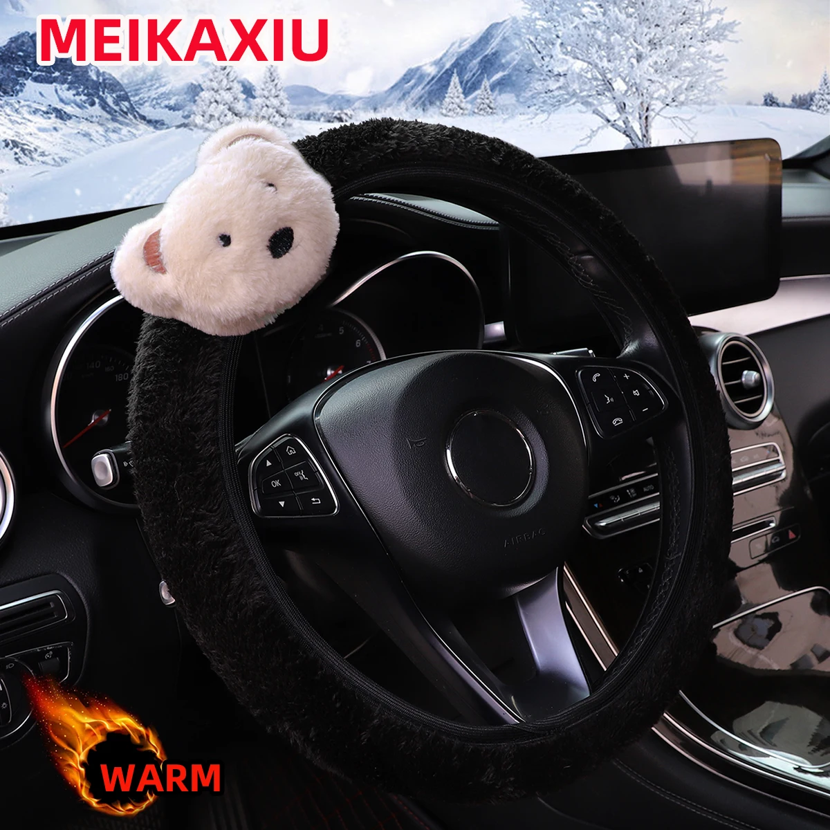 Damen-Lenkradbezug, niedliche Tier-Themen – Kaninchen, Welpe, Wolke, Panda, Bär, Eisbär, Pelz-Design, kein Innenring – Detail 8