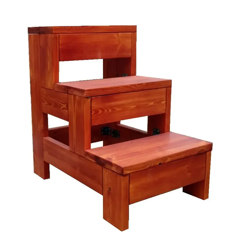 Step stool ladder stool single side ladder mobile balcony multi-layer solid wood home multi-functional simple straight attic sta