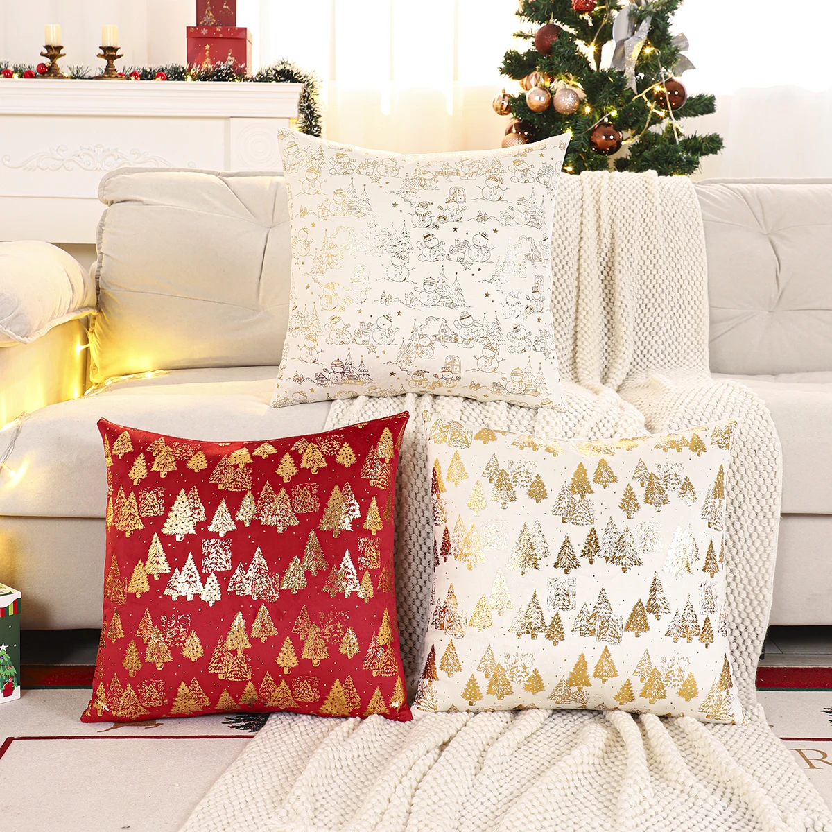 1PC Weihnachtsbaum Dekokissenbezug Winter Samt Bronzing Weihnachtsdekoration Wohnzimmer