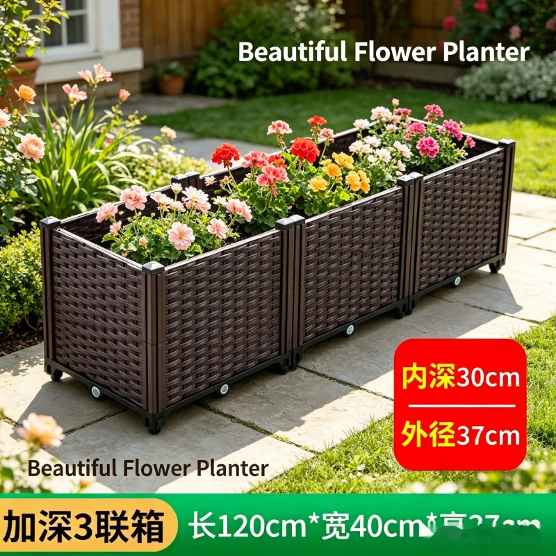 

Large Deep 3-Section Planter Box 120x40x37cm Plastic Vegetable Flower Raised Bed Pot for Balcony Garden Outdoor Wholesale Cross-