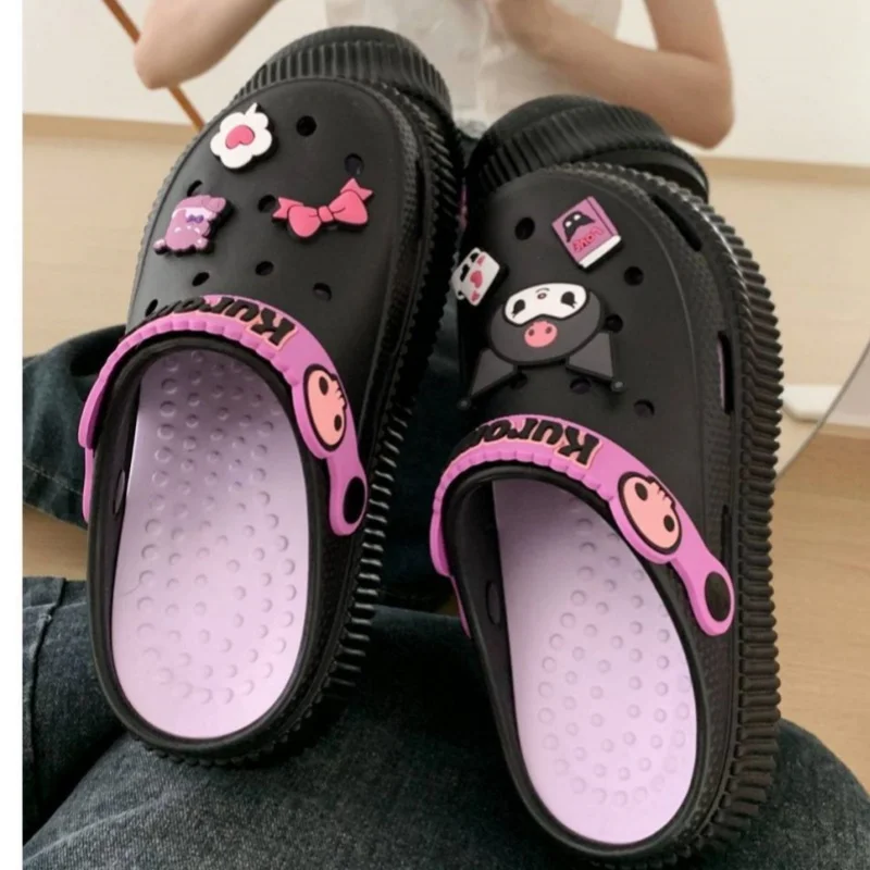 Miniso Kuromi-Zapatos con agujeros My Melody para mujer, sandalias de suela gruesa Ins, tendencia de personalidad, zapatillas de celebridades, regalo de verano para niña