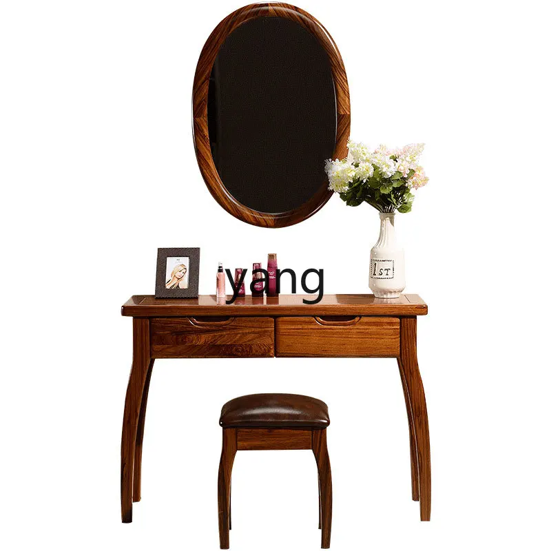 

tgf Solid Wood Dressing Table Mirror Combination Simple Modern Ebony Wood Makeup Table